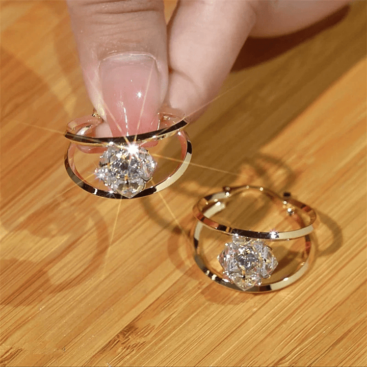 Gold Tone Zirconia Double Hoop Earrings Product Image 02