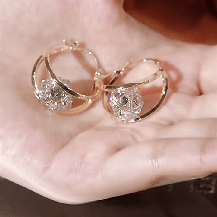Gold Tone Zirconia Double Hoop Earrings Product Image 03