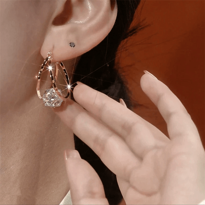 Gold Tone Zirconia Double Hoop Earrings Product Image 04