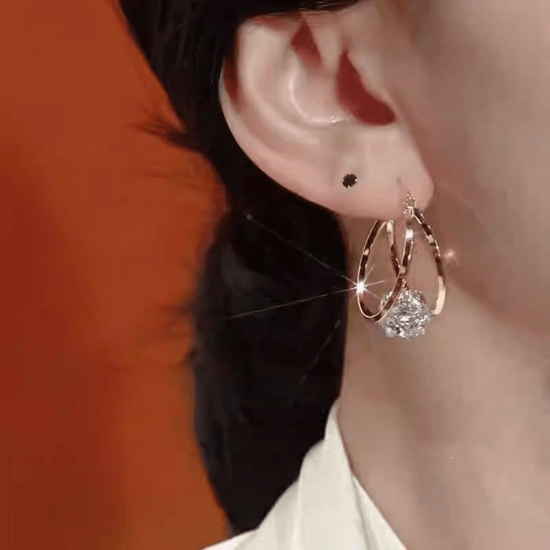 Gold Tone Zirconia Double Hoop Earrings Product Image 05
