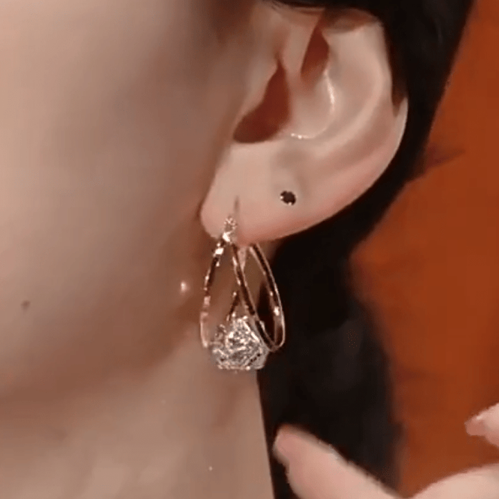 Gold Tone Zirconia Double Hoop Earrings Product Image 06
