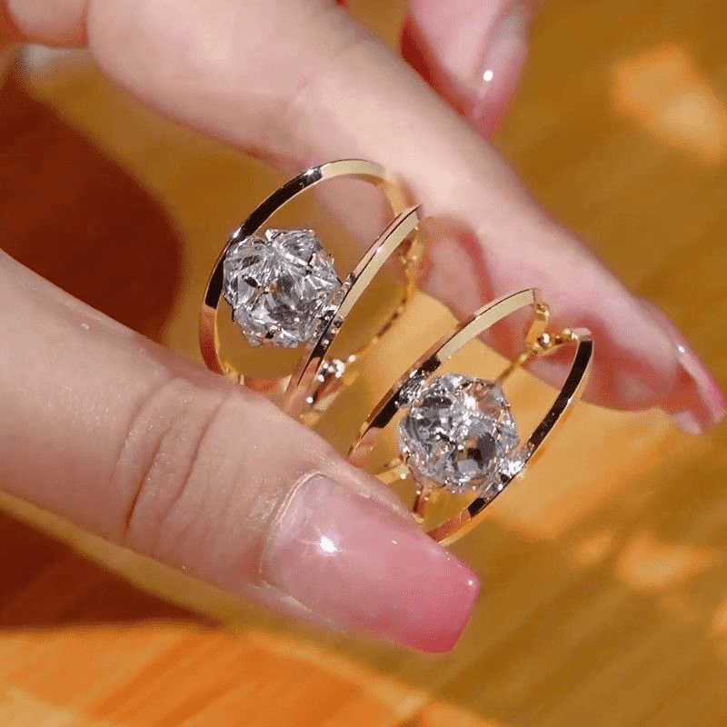Gold Tone Zirconia Double Hoop Earrings Product Image 07
