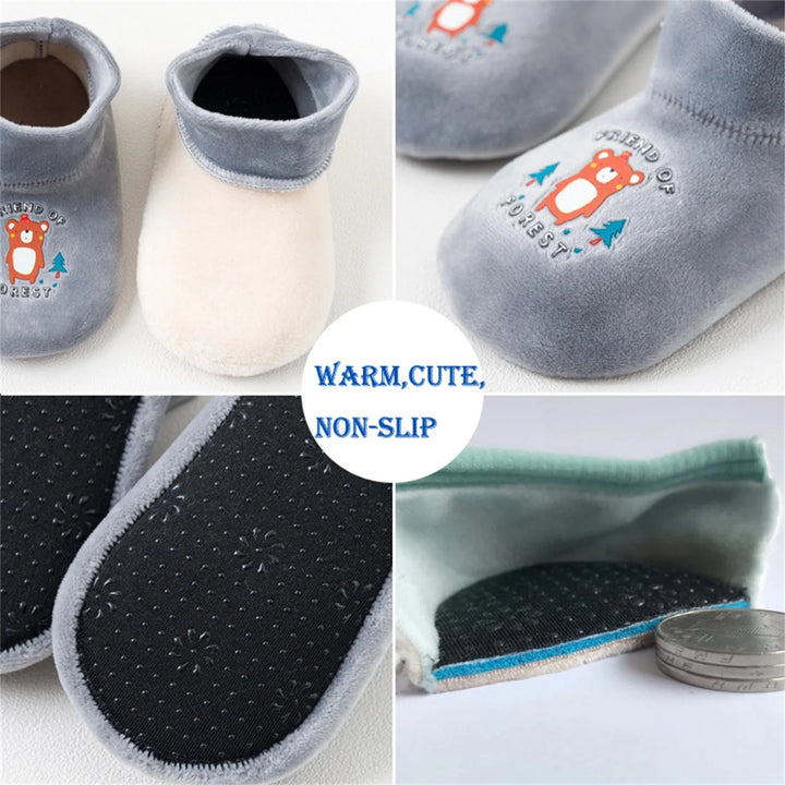 Gray sock shoe details showing the lining, textured rubber sole, and a side cutaway