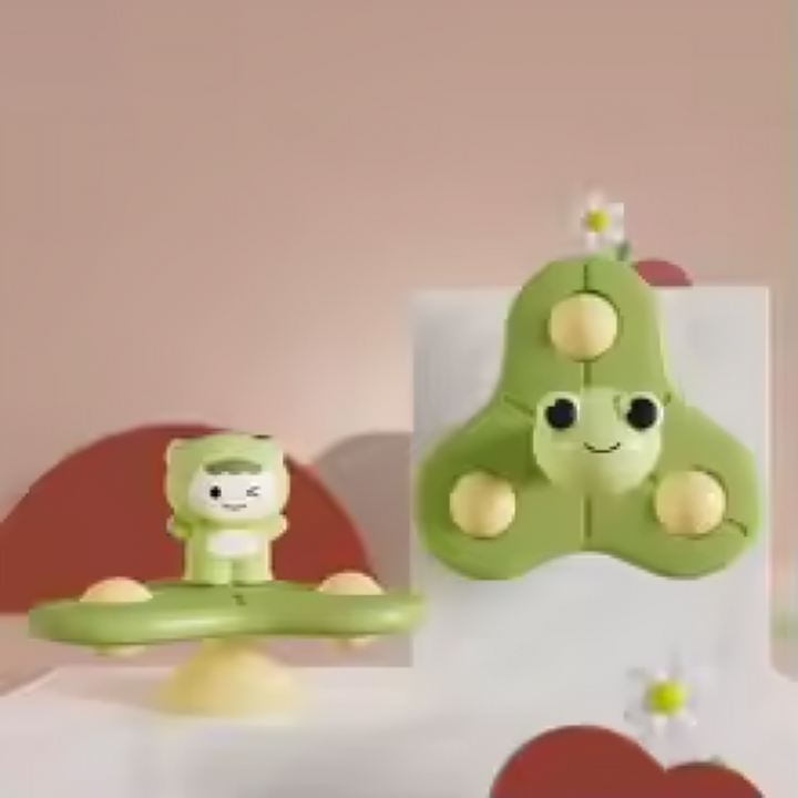 Green three-arm frog spinner shown from the front and side
