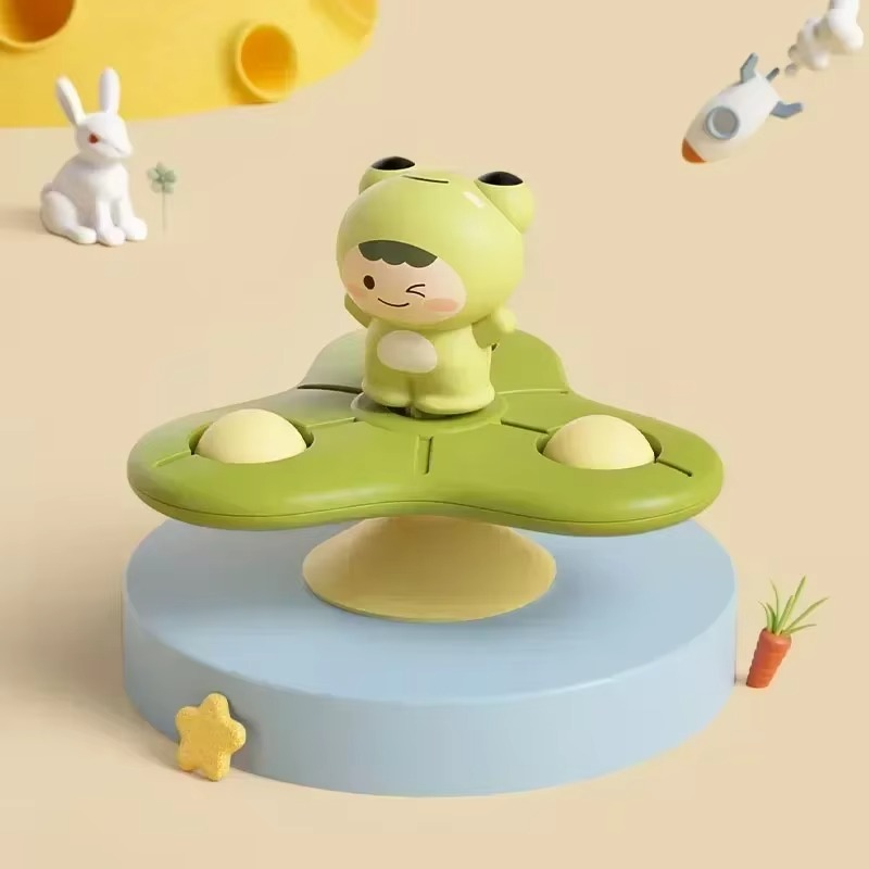 Green frog spinner with three rounded lobes and a suction-cup base