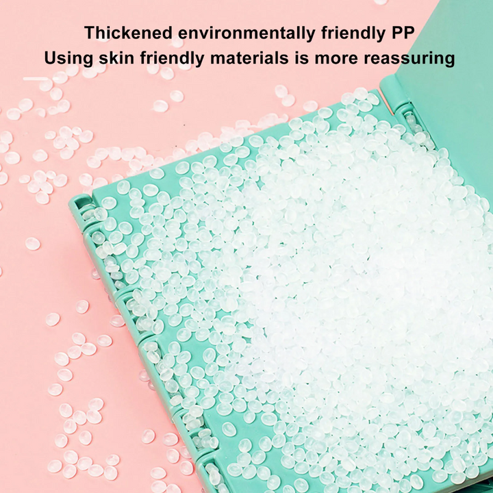 Green folding potty panel covered with plastic pellets in a material detail view