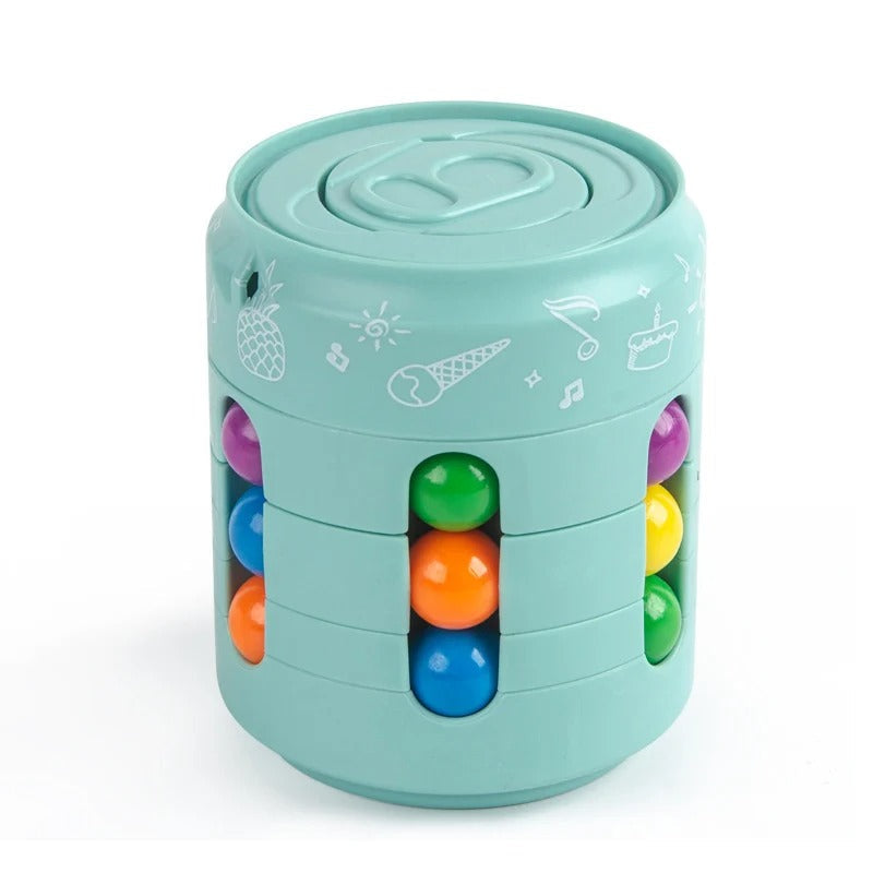 Green fidget puzzle with colored bead rows and a circular top