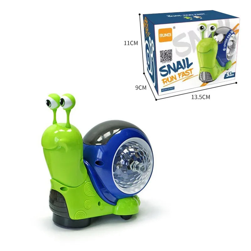 Green snail toy with a blue shell and product box