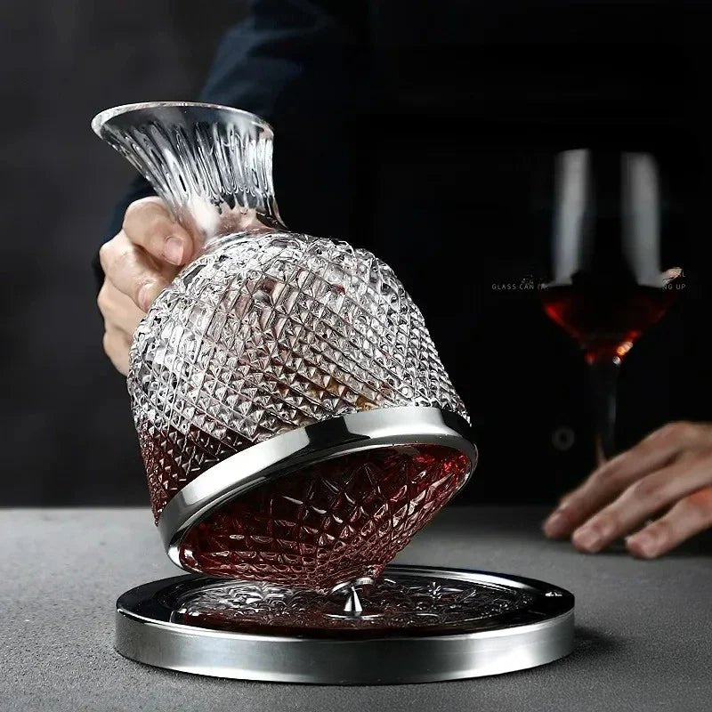 Hand-Blown Crystal Wine Decanter with 360° Stainless Steel Base – 45 oz Capacity for Enhanced Aeration 3
