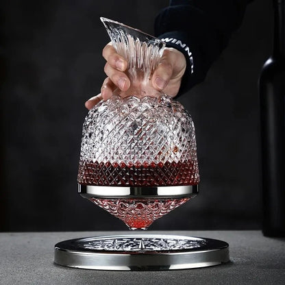 Hand-Blown Crystal Wine Decanter with 360° Stainless Steel Base – 45 oz Capacity for Enhanced Aeration 0