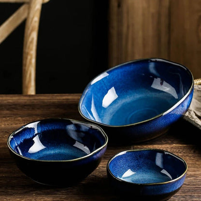 Handcrafted Blue Ceramic Bowl – Elegant Pottery Serving Bowl with Durable Glazed Finish for Everyday Use 0