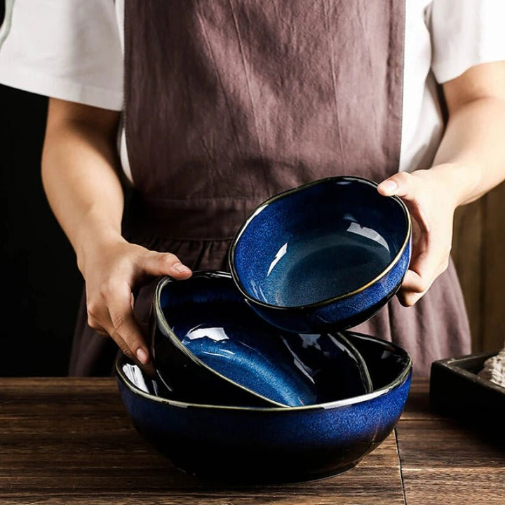 Handcrafted Blue Ceramic Bowl – Elegant Pottery Serving Bowl with Durable Glazed Finish for Everyday Use 1