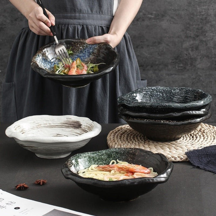 Handcrafted Ceramic Serving Bowl, 8.7 Inch Glossy Rustic Finish Pasta and Fruit Bowl 2