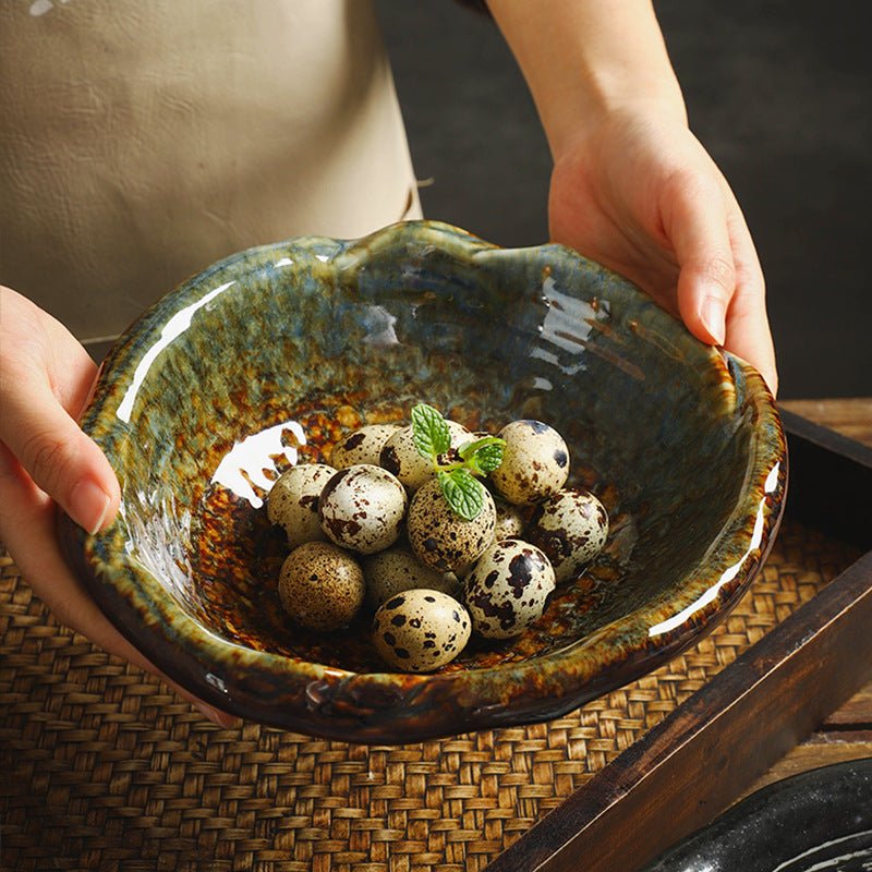 Handcrafted Ceramic Serving Bowl, 8.7 Inch Glossy Rustic Finish Pasta and Fruit Bowl 0