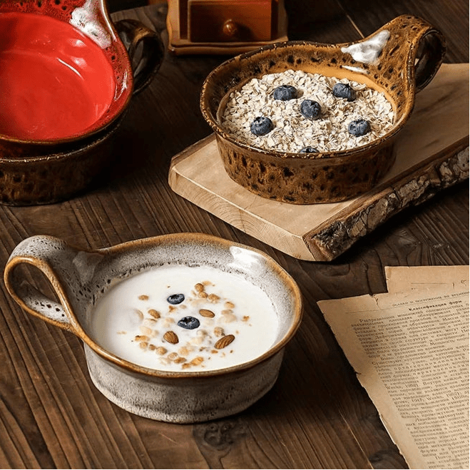 Handcrafted Rustic Ceramic Oatmeal Bowl with Glazed Finish – Ideal for Soups and Salads 3