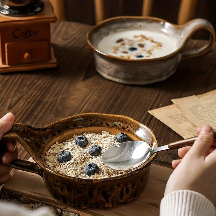 Handcrafted Rustic Ceramic Oatmeal Bowl with Glazed Finish – Ideal for Soups and Salads 0