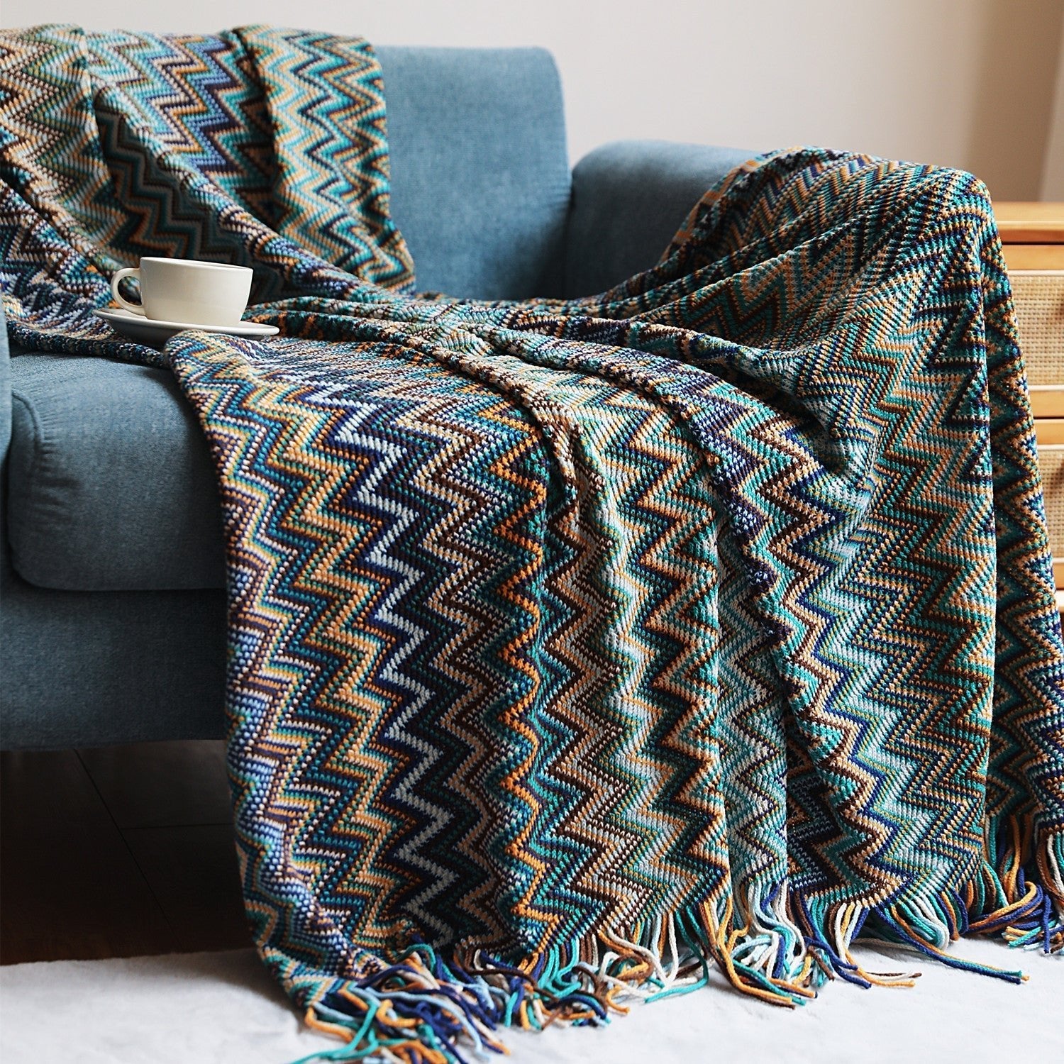 Handwoven Boho Chevron Coverlet in Earthy Colors – Soft and Stylish Bedspread 7