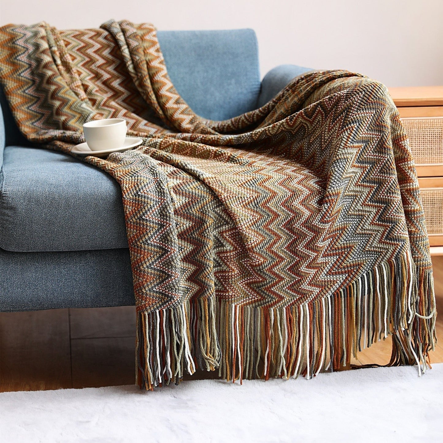 Handwoven Boho Chevron Coverlet in Earthy Colors – Soft and Stylish Bedspread 5