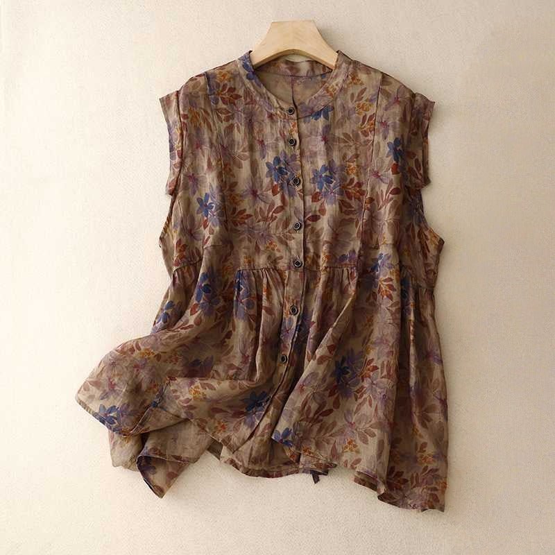 HAZEL LINEN TOP (Brown XS) - | Zavonix