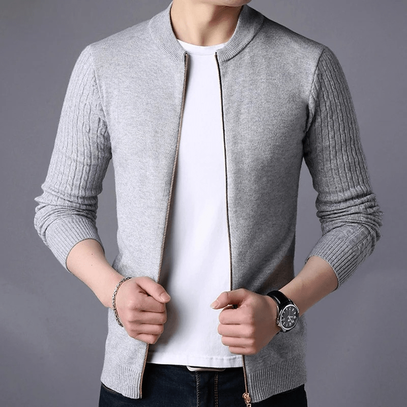 Healven Zip Knit Sweater — Lightweight Warm Pullover with Tailored Fit (Gray S) - | Zavonix