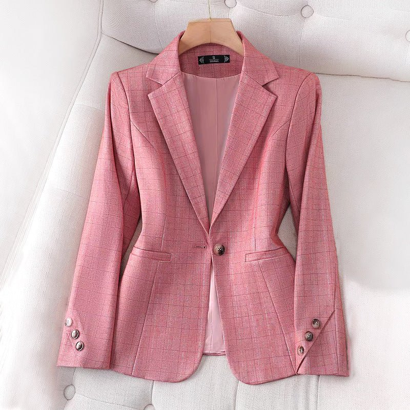 Heritage Grid Blazer™ — Command Every Room with Bold Confidence and Timeless Power (Pink XS) - | Zavonix