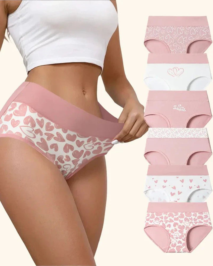 High Rise Cotton Briefs Love Print Six Pack Product Image 01
