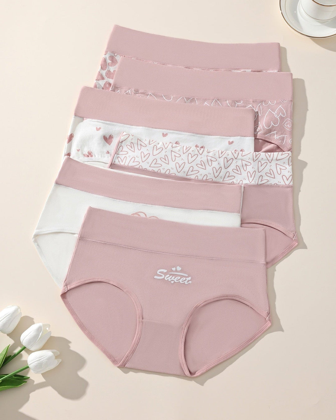 High Rise Cotton Briefs Love Print Six Pack Product Image 04