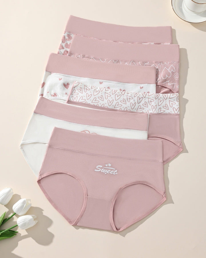 High Rise Cotton Briefs Love Print Six Pack Product Image 04