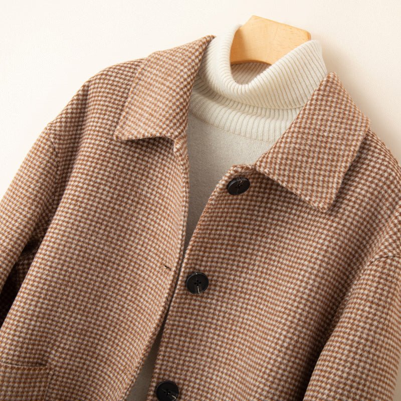 Houndstooth Coat™ — Command Every Room with Sharp Confidence and Lasting Warmth (Camel XS) - | Zavonix