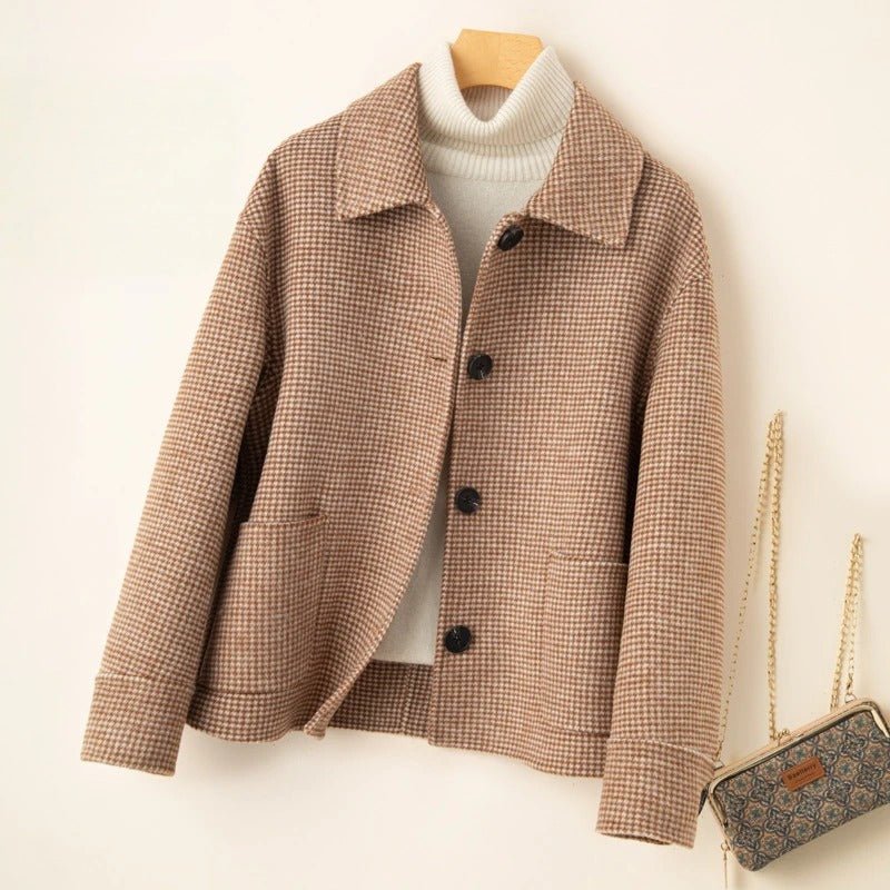 Houndstooth Coat™ — Command Every Room with Sharp Confidence and Lasting Warmth (Camel XS) - | Zavonix