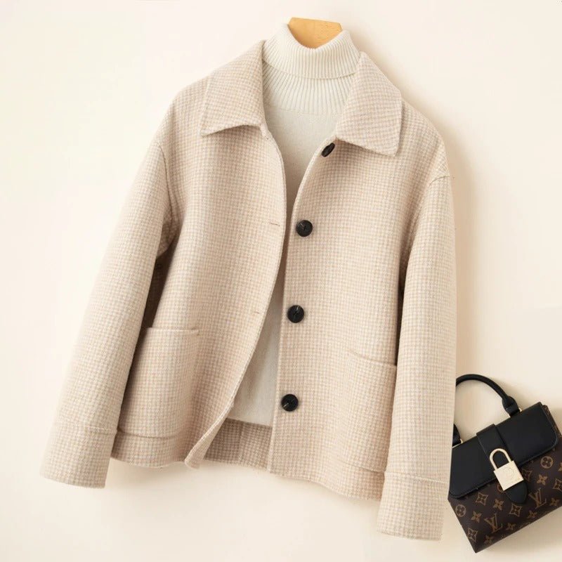Houndstooth Coat™ — Command Every Room with Sharp Confidence and Lasting Warmth (Camel XS) - | Zavonix
