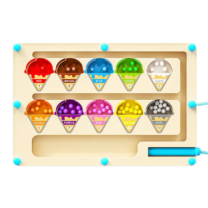 Ice cream bead maze with numbered cones and beads sorted by color