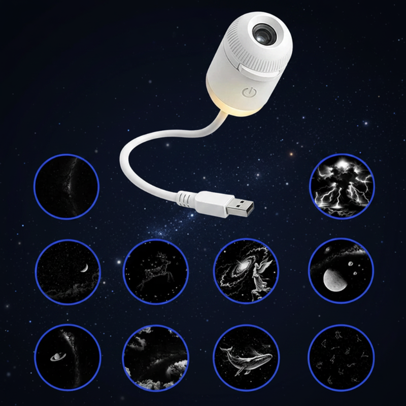 USB galaxy lamp with ten illustrated projection disc previews