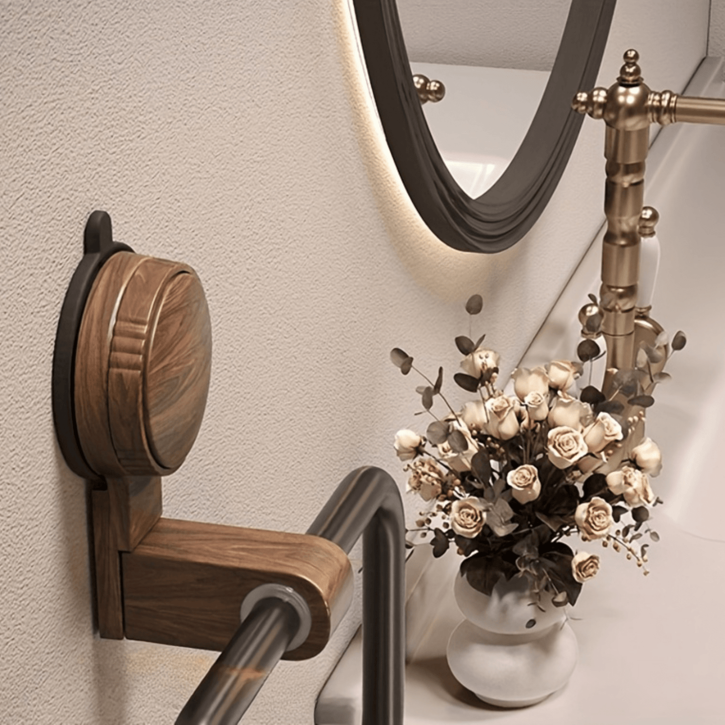 IonGrip Towel Holder with 180° Pivot – Durable Stainless Steel and Walnut Design 4