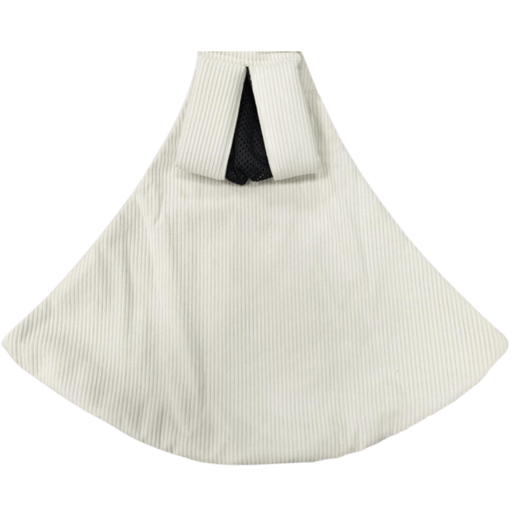 Ivory ribbed hip carrier showing its wide seat and shoulder section