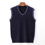Jalenon — V - Neck Knit Vest with Tailored Fit and Subtle Edge Detail (Blue S) - | Zavonix