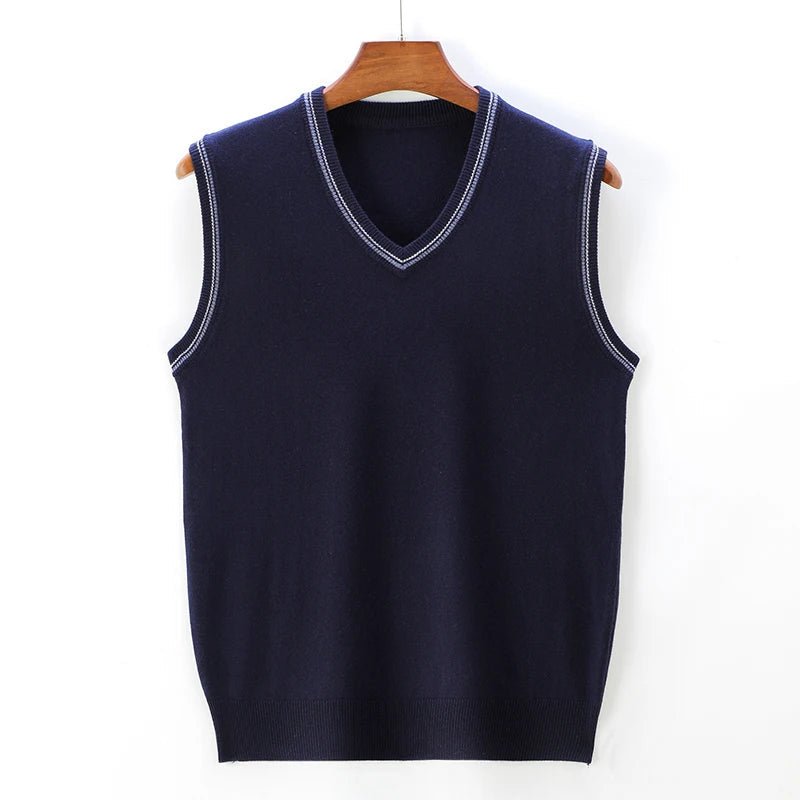 Jalenon — V - Neck Knit Vest with Tailored Fit and Subtle Edge Detail (Blue S) - | Zavonix