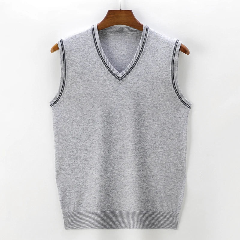 Jalenon — V - Neck Knit Vest with Tailored Fit and Subtle Edge Detail (Light Gray S) - | Zavonix