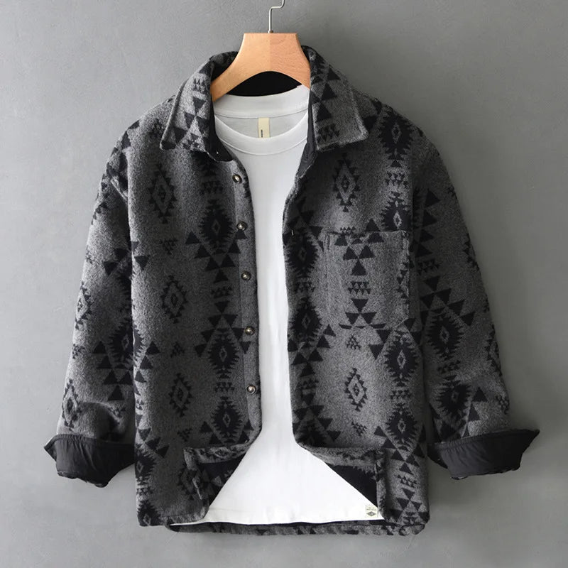 Jaxon — Men's Cashmere Blend Jacket with Geometric Western Design (Gray S) - | Zavonix