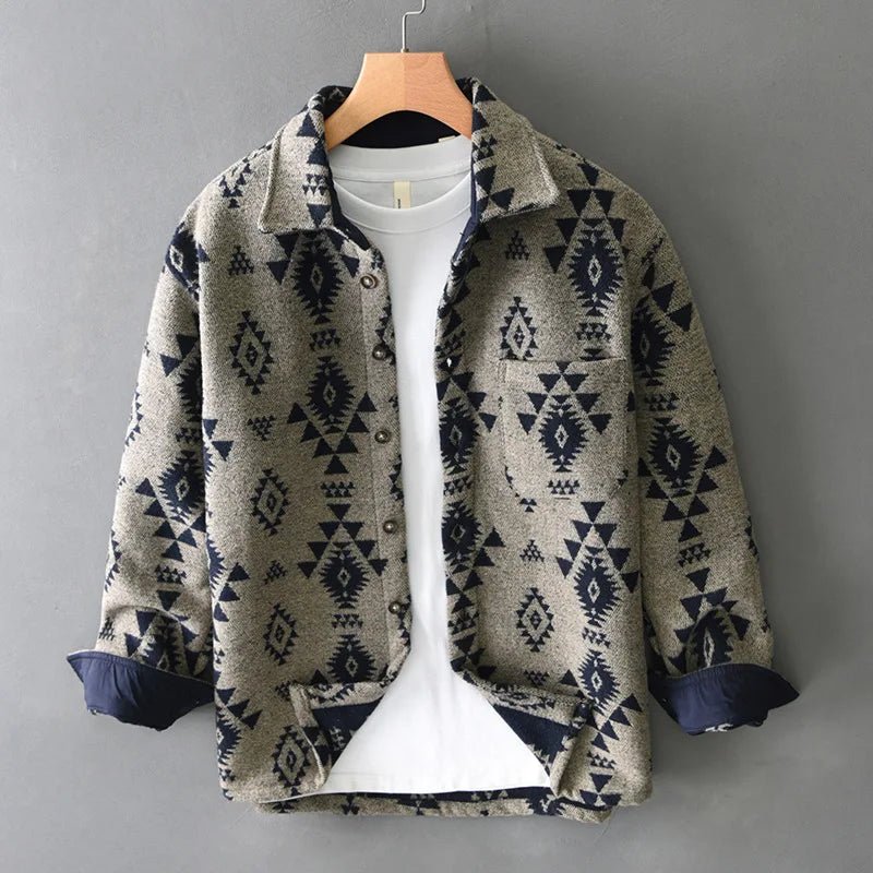 Jaxon — Men's Cashmere Blend Jacket with Geometric Western Design (Gray S) - | Zavonix