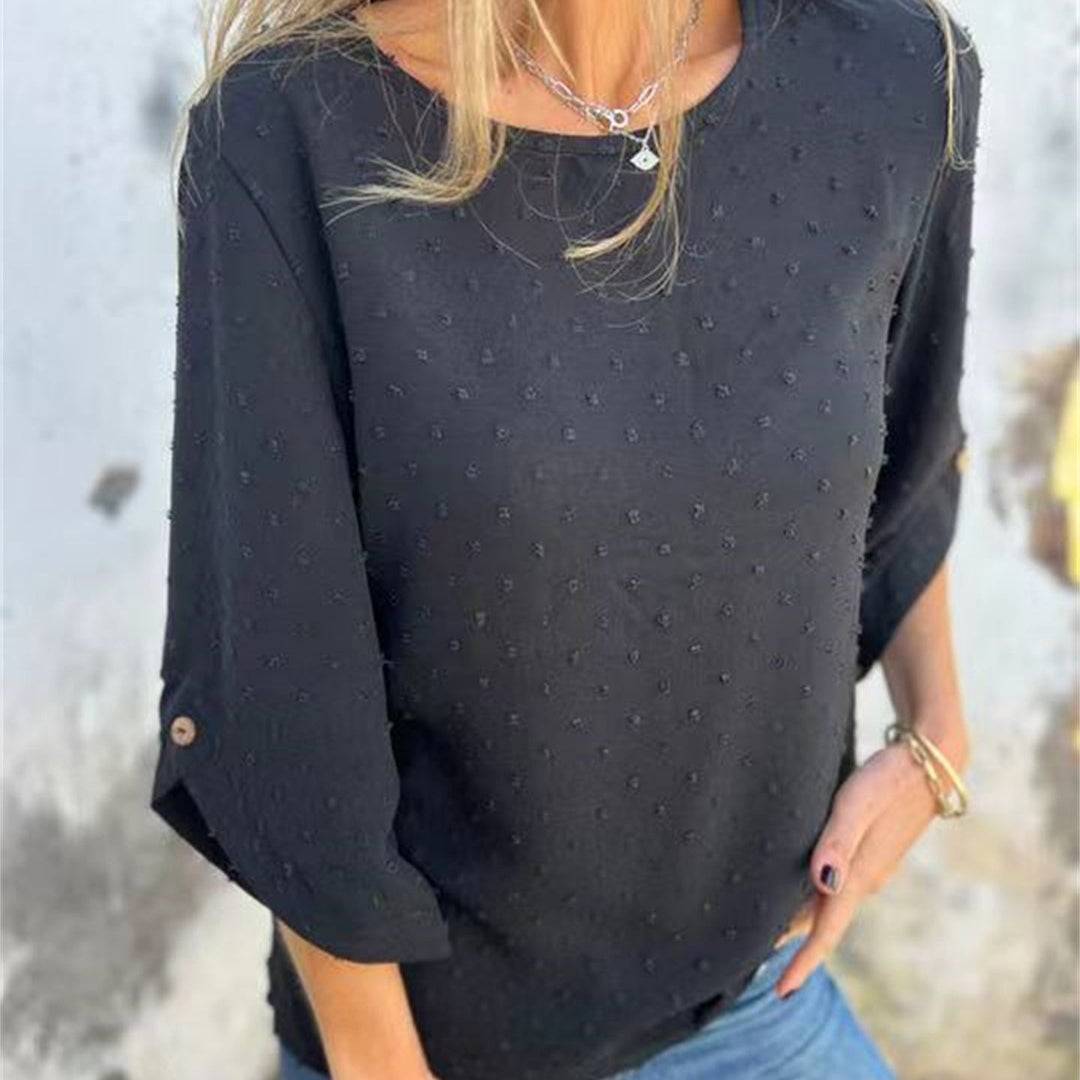 Juniper Textured Round Neck Polyester Jacquard Top Product Image 03