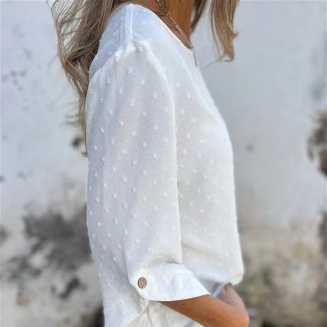 Juniper Textured Round Neck Polyester Jacquard Top Product Image 04