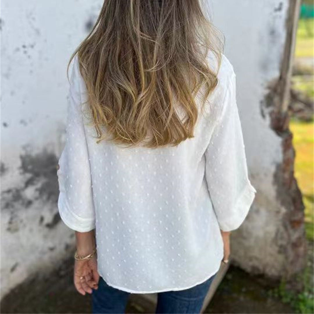 Juniper Textured Round Neck Polyester Jacquard Top Product Image 05