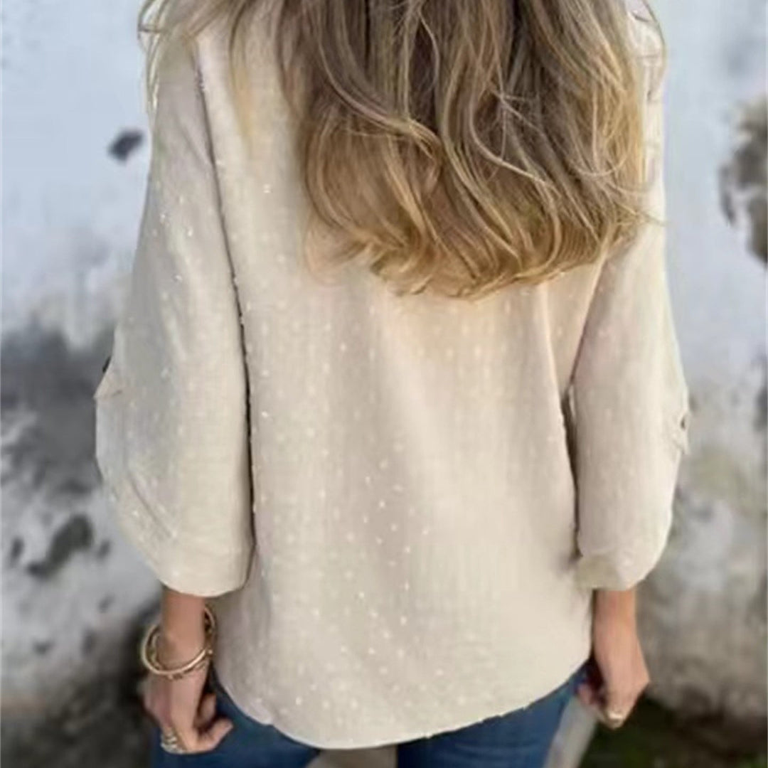 Juniper Textured Round Neck Polyester Jacquard Top Product Image 07