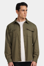Kalenar — Men's Tailored Stretch Twill Overshirt with Chest Pockets (Army Green S) - Sweater | Zavonix