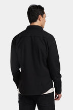 Kalenar — Men's Tailored Stretch Twill Overshirt with Chest Pockets (Black S) - Sweater | Zavonix