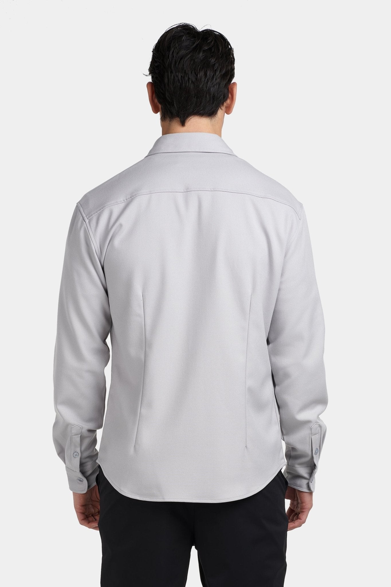 Kalenar — Men's Tailored Stretch Twill Overshirt with Chest Pockets (Grey S) - Sweater | Zavonix