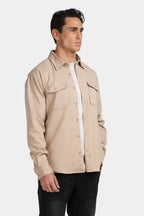 Kalenar — Men's Tailored Stretch Twill Overshirt with Chest Pockets (Grey S) - Sweater | Zavonix