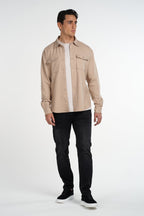 Kalenar — Men's Tailored Stretch Twill Overshirt with Chest Pockets (Grey S) - Sweater | Zavonix