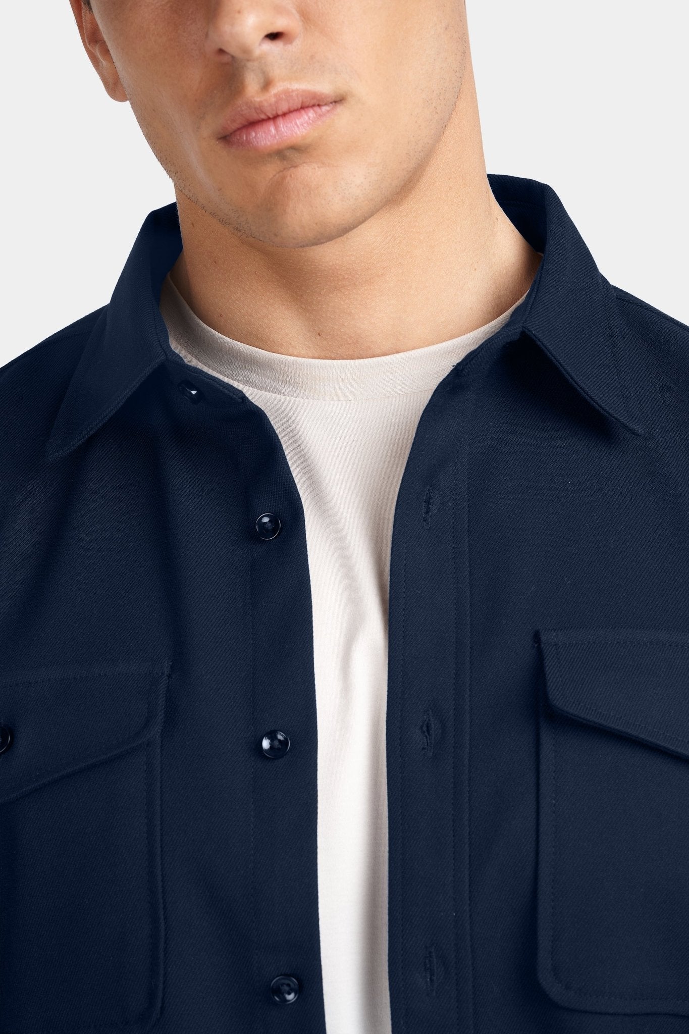 Kalenar — Men's Tailored Stretch Twill Overshirt with Chest Pockets (Navy Blue S) - Sweater | Zavonix